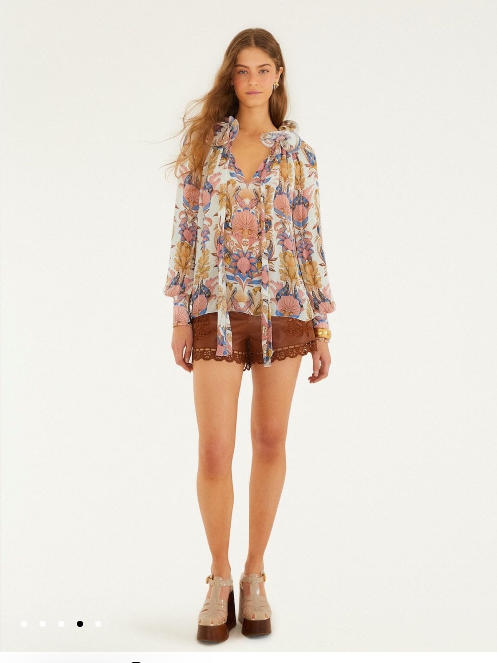 NWT FARM Rio Off-White Sea Garden Ruffled Long Sleeve Blouse size L - Picture 3 of 10
